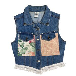 Vintage Eunina USA Patchwork Denim Fringe Vest
